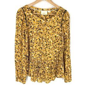 Maeve Anthropologie Top Size Small Cheyenne Yellow Ditsy Floral Peplum Blouse